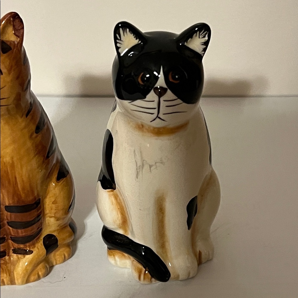 Vintage Cat Salt and Pepper Shakers. Tabby cat and black and white cat. - Picture 3 of 6